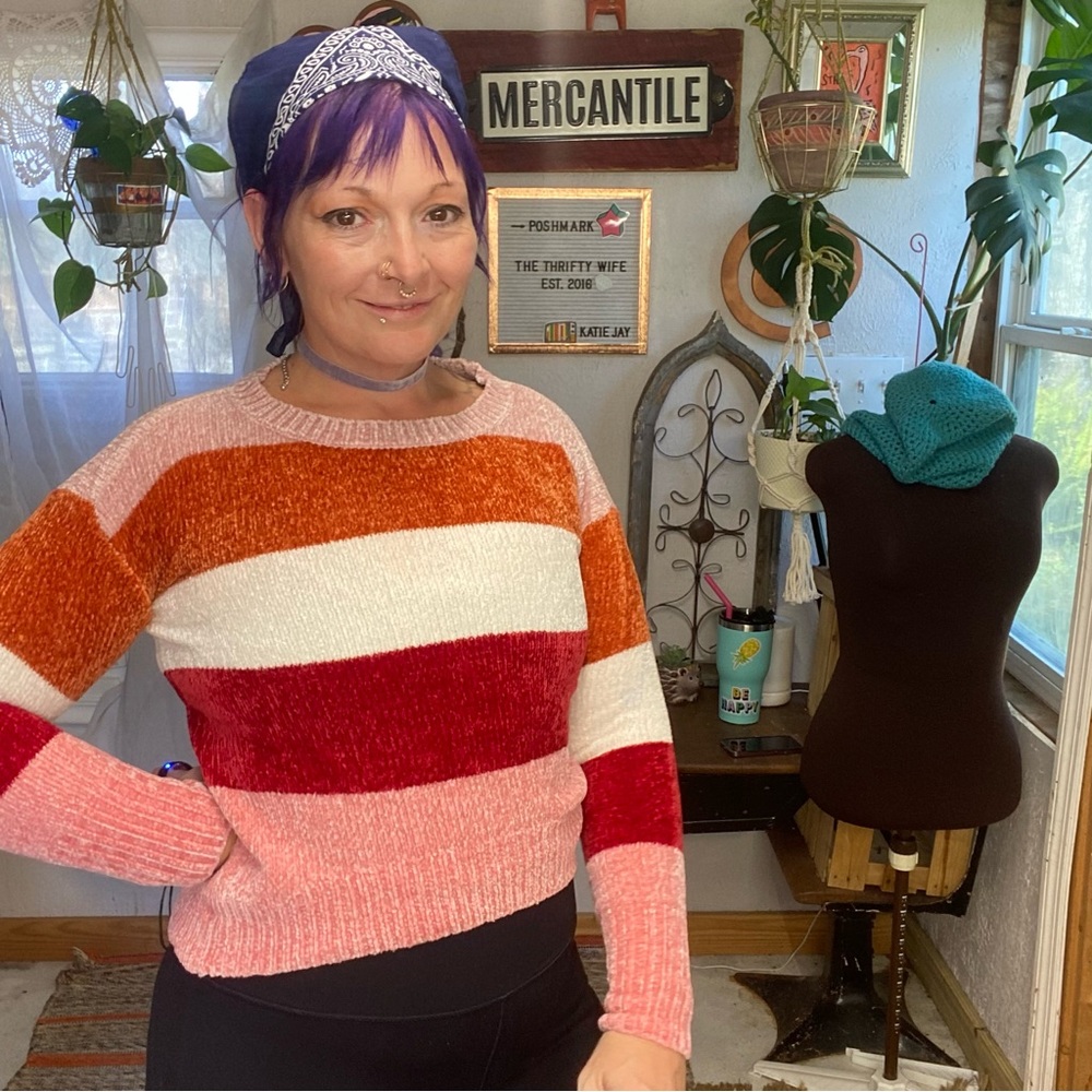 Rue 21 Multicolored Striped Knit Retro Lightweight Sweater Oversized XSmall